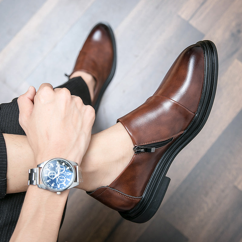 Mocassins d'affaires à bout pointu pour hommes avec fermeture à glissière, chaussures habillées élégantes et élégantes | 7823