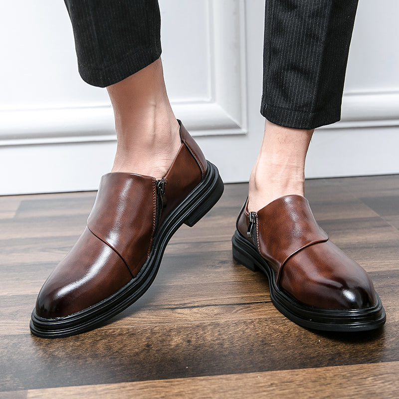 Mocassins d'affaires à bout pointu pour hommes avec fermeture à glissière, chaussures habillées élégantes et élégantes | 7823