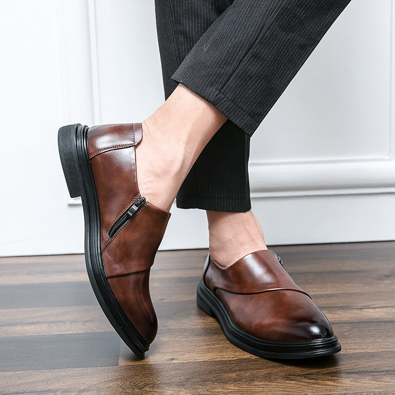 Mocassins d'affaires à bout pointu pour hommes avec fermeture à glissière, chaussures habillées élégantes et élégantes | 7823