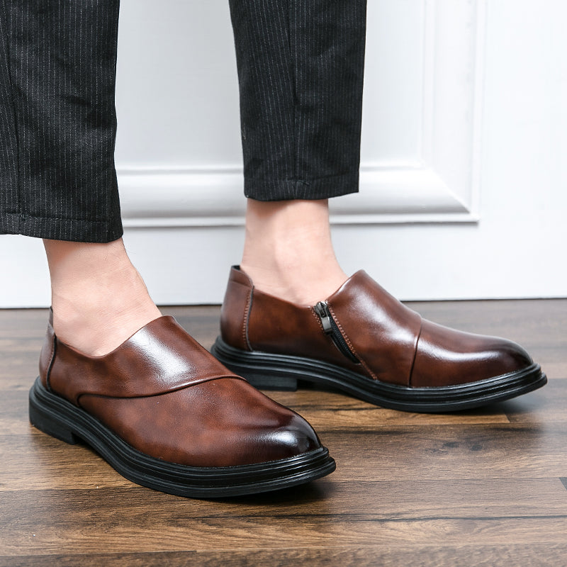 Mocassins d'affaires à bout pointu pour hommes avec fermeture à glissière, chaussures habillées élégantes et élégantes | 7823