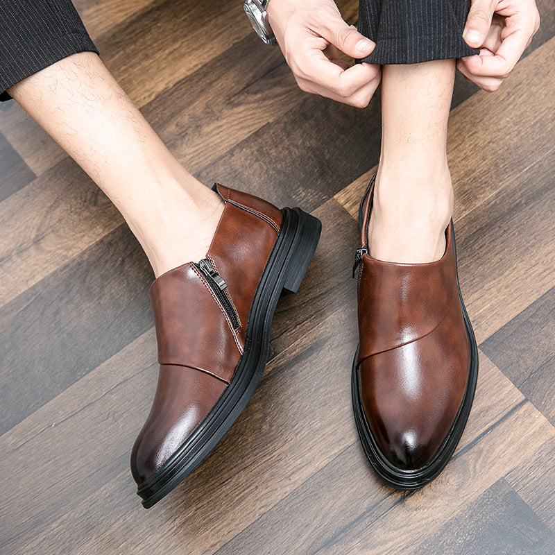 Mocassins d'affaires à bout pointu pour hommes avec fermeture à glissière, chaussures habillées élégantes et élégantes | 7823