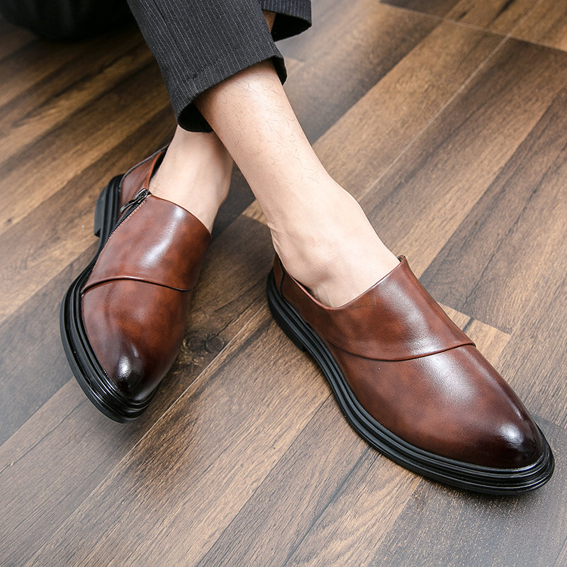 Mocassins d'affaires à bout pointu pour hommes avec fermeture à glissière, chaussures habillées élégantes et élégantes | 7823