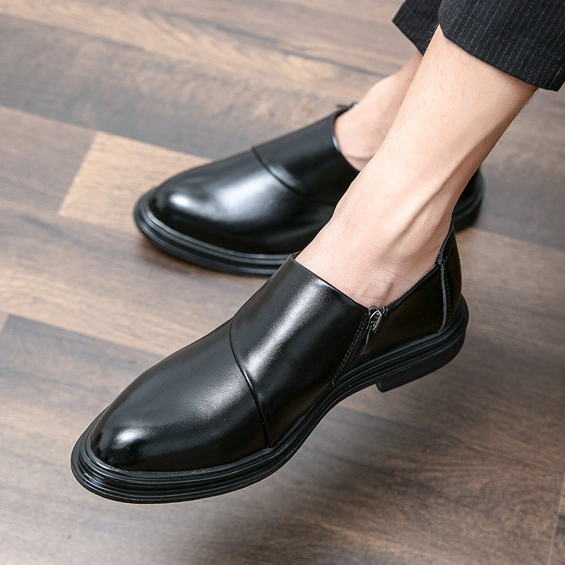 Mocassins d'affaires à bout pointu pour hommes avec fermeture à glissière, chaussures habillées élégantes et élégantes | 7823