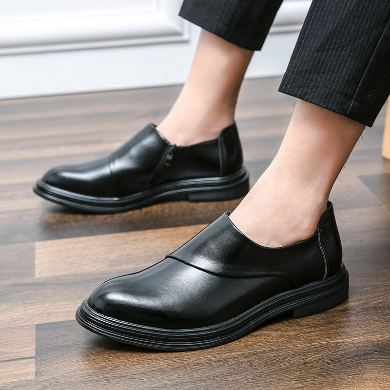 Mocassins d'affaires à bout pointu pour hommes avec fermeture à glissière, chaussures habillées élégantes et élégantes | 7823