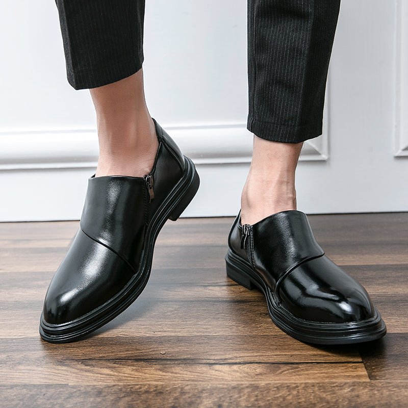 Mocassins d'affaires à bout pointu pour hommes avec fermeture à glissière, chaussures habillées élégantes et élégantes | 7823
