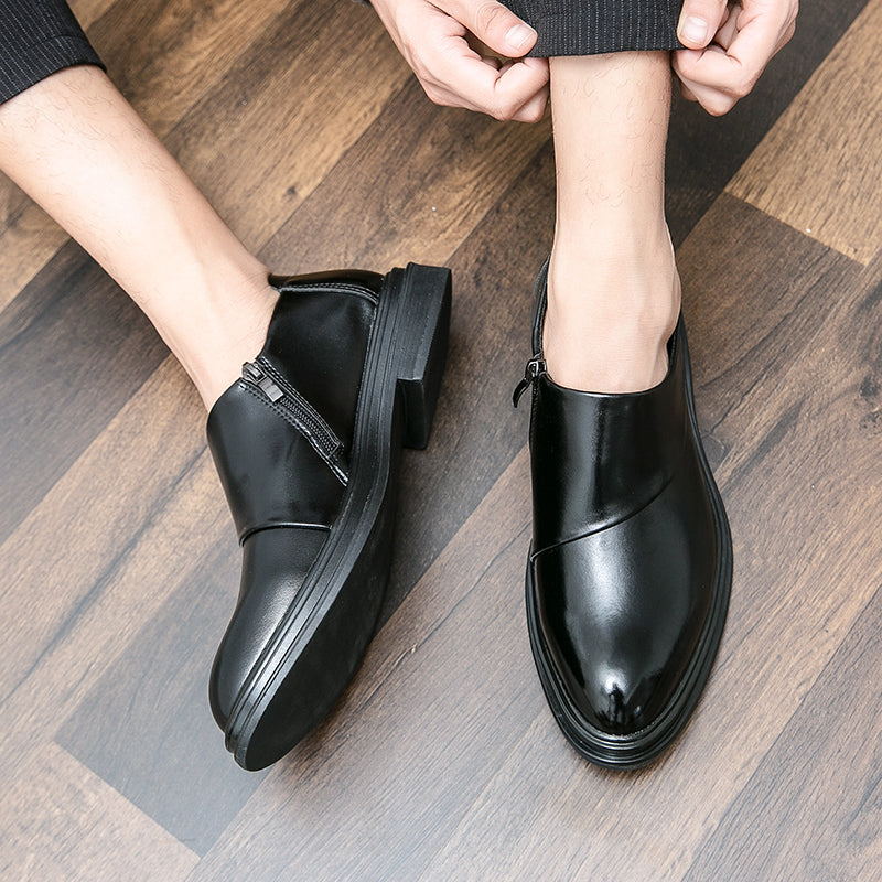 Mocassins d'affaires à bout pointu pour hommes avec fermeture à glissière, chaussures habillées élégantes et élégantes | 7823