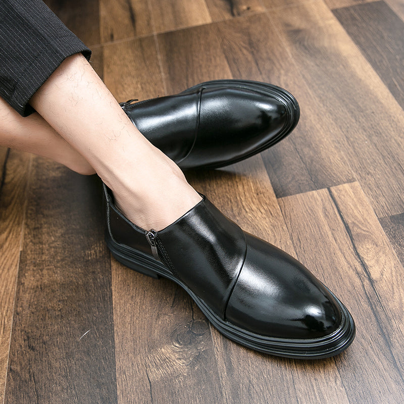 Mocassins d'affaires à bout pointu pour hommes avec fermeture à glissière, chaussures habillées élégantes et élégantes | 7823