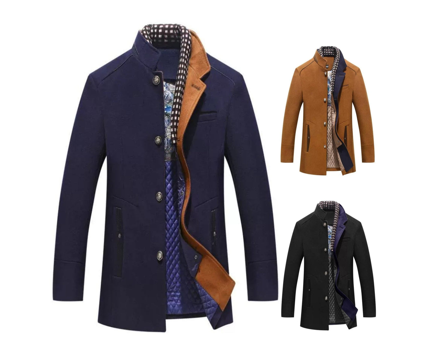 Manteau en laine décontracté à simple boutonnage pour homme, veste d'hiver de qualité supérieure avec col épais et écharpe | 2106