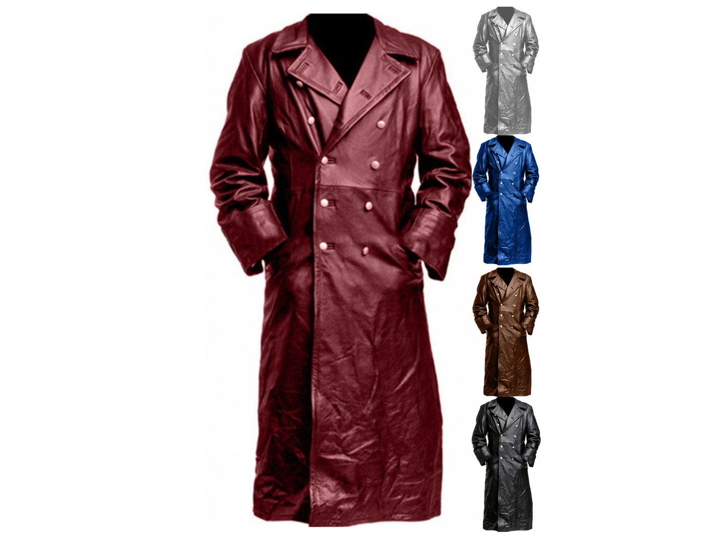 Men's Winter Long Coat Leather Double-Breasted German Military Jacket | 1217-FY8