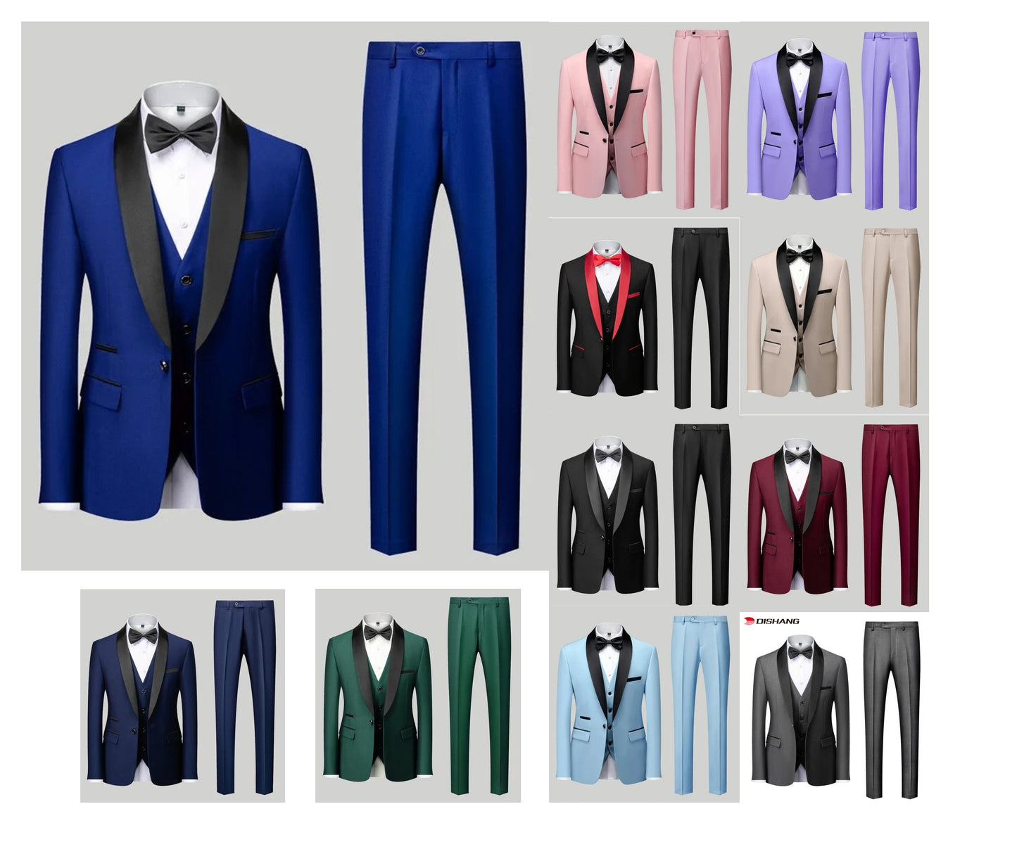 Completo da uomo 3 pezzi elegante, formale, da lavoro, da matrimonio, smoking, blazer, gilet e pantaloni | Disponibile in 11 colori