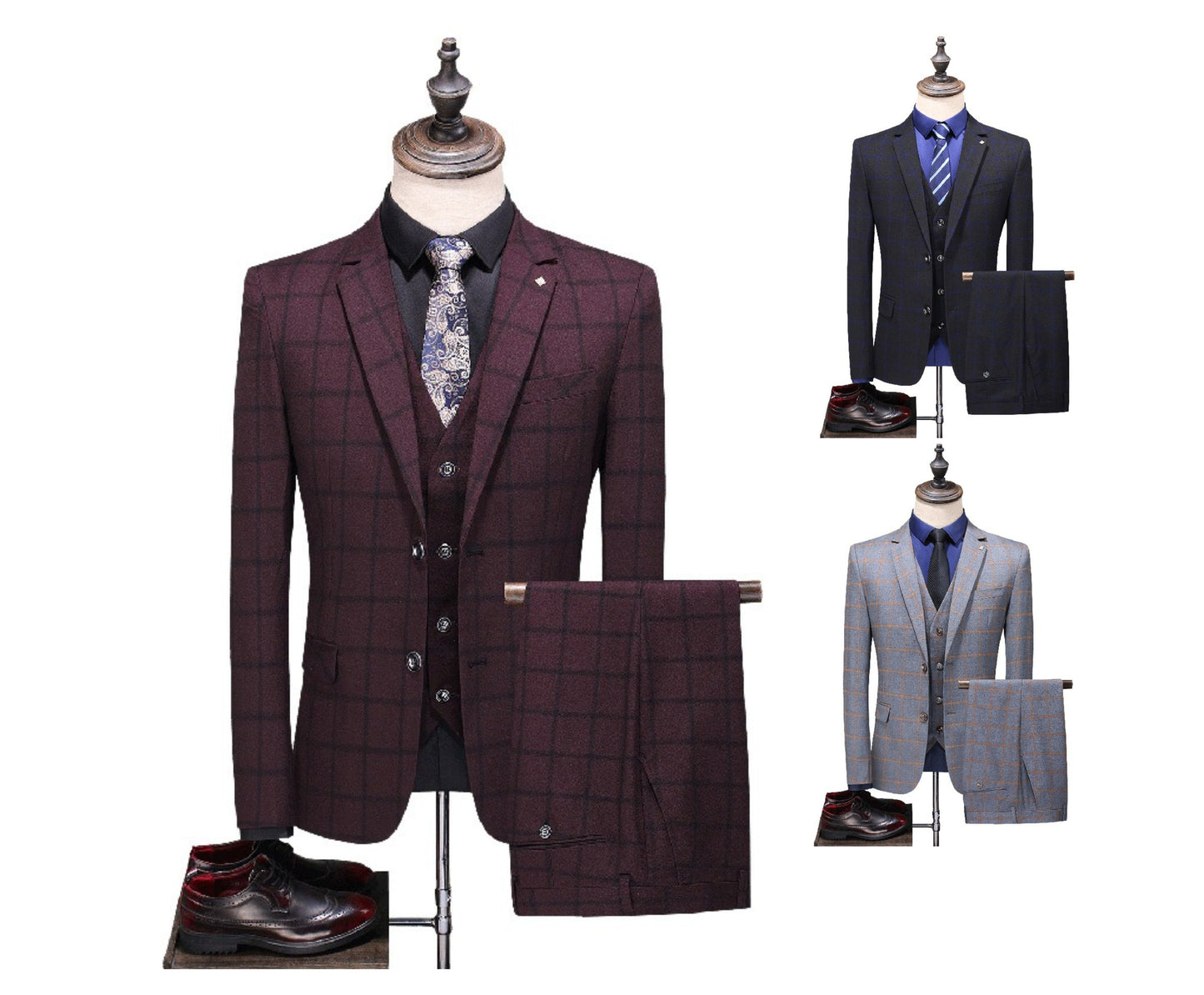 Completo da uomo di qualità premium, 3 pezzi, monopetto, blazer, gilet e pantaloni, casual, da festa e da lavoro, due bottoni, vestibilità elegante | TZ94