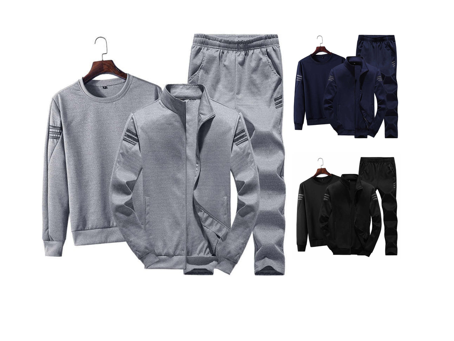 Uomo Autunno Inverno Maglione Felpa Cerniera Giacca e Pantaloni Set Casual Sportivo Tuta Trend Set 3 Pezzi (Camicia+Giacca+Pantaloni) | T928