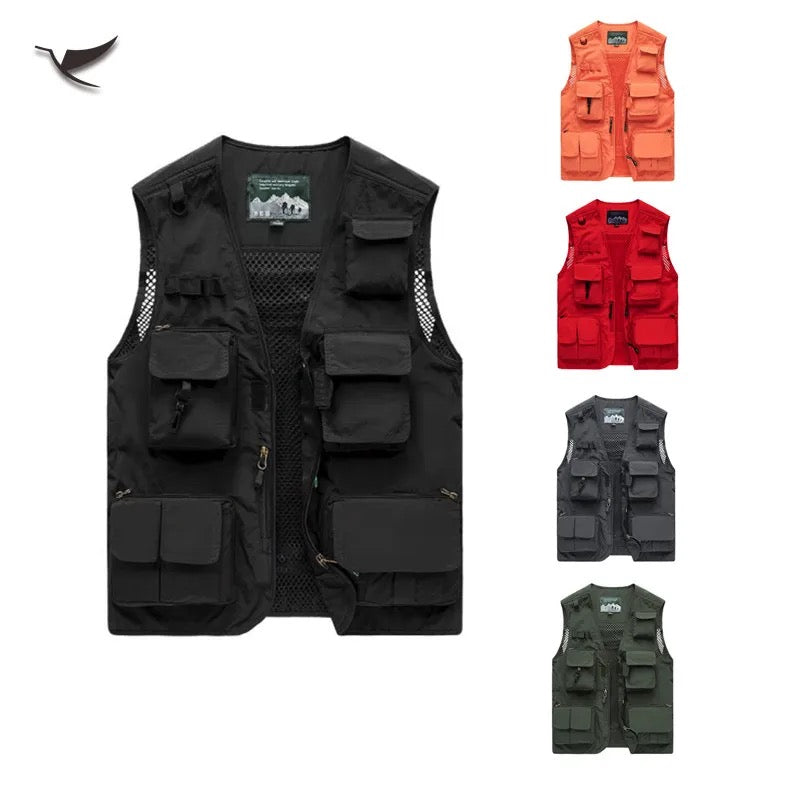 Gilet cargo multitasche da uomo, maglione da pesca per arrampicata, campeggio, escursionismo, gilet estivo