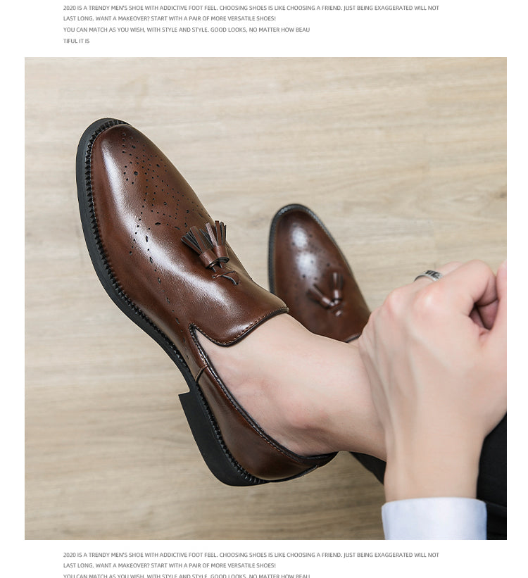 Mocassini in vera pelle Scarpe da esterno Scarpe casual in pelle intagliata con nappine a punta | 8739