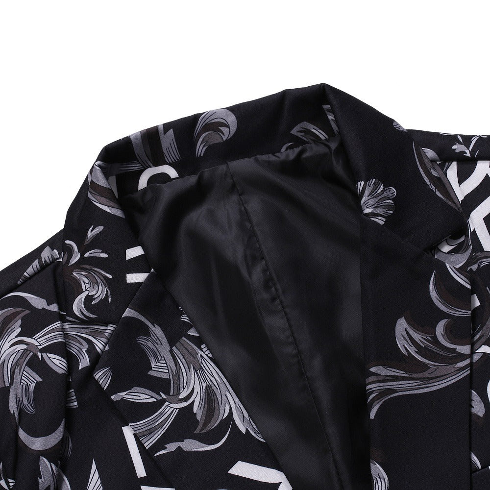 Veste blazer à manches longues et coupe slim pour homme, imprimé floral, 1 bouton, cranté | X07
