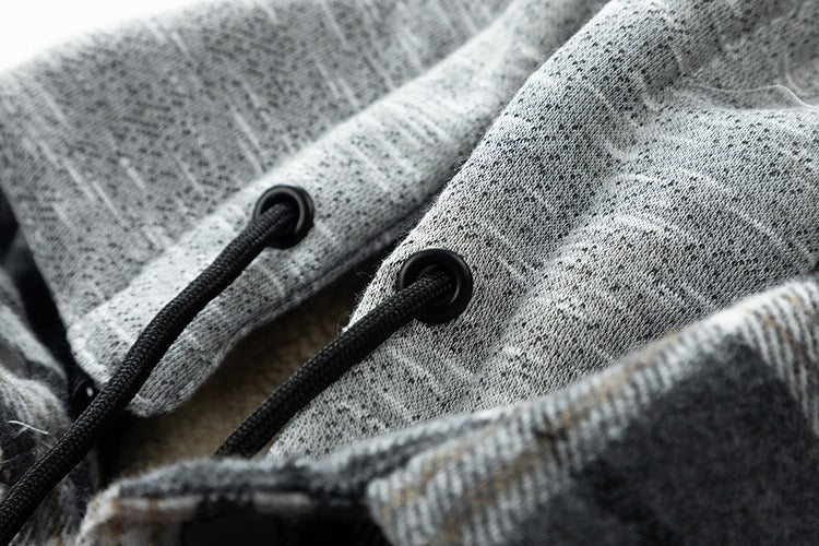Giacca invernale da uomo di alta qualità, in lana a quadri, pesante, taglie forti, con cappuccio, a quadri, oversize | 88027