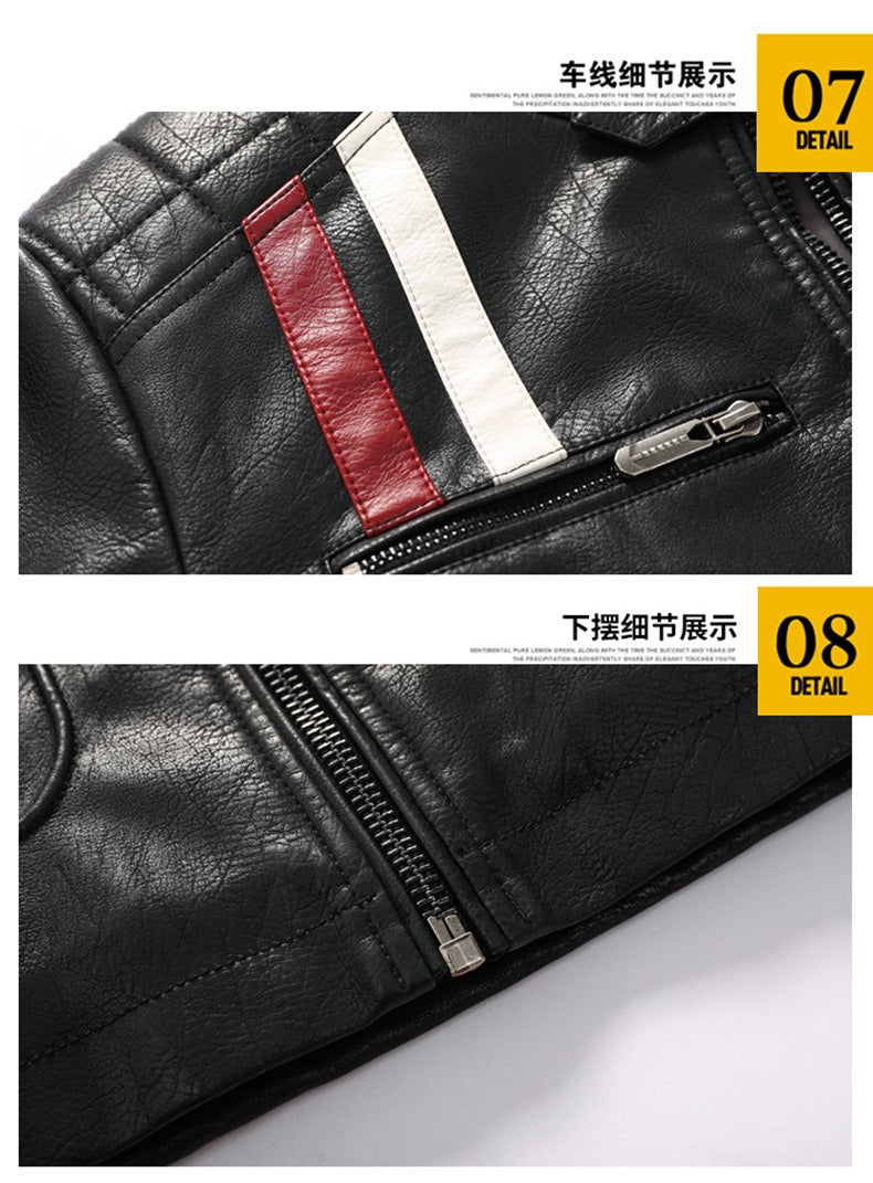Giacca in pelle da uomo con colori abbinati Giacca in pelle PU per motociclista | KH-168