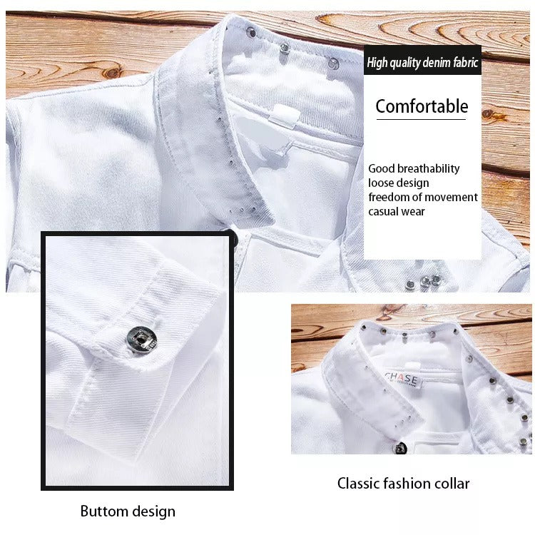 Ensemble 3 pièces veste en jean pour homme, pantalon imprimé lettres, décontracté, simple boutonnage