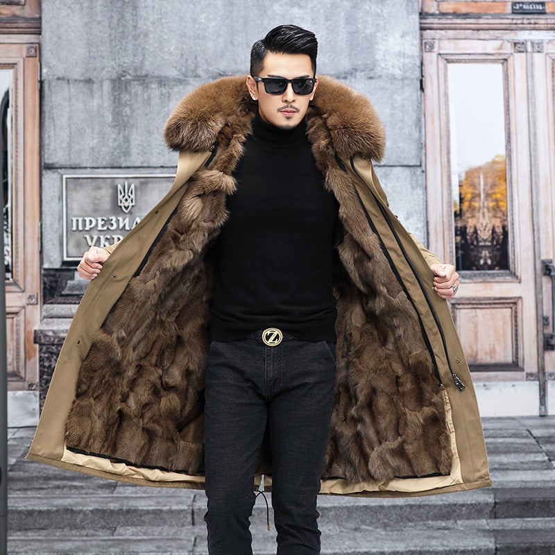 Giacca parka calda con cappuccio in vera pelliccia di volpe di prima qualità e fodera in vera pelliccia di visone | 209