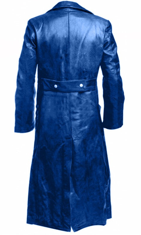 Men's Winter Long Coat Leather Double-Breasted German Military Jacket | 1217-FY8