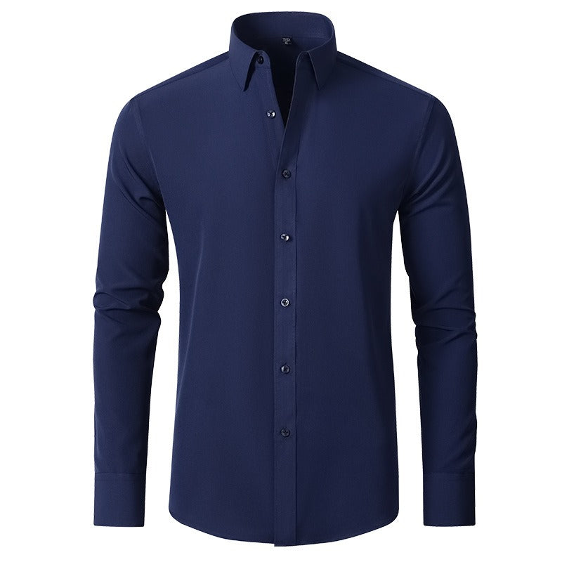 Chemise extensible à manches longues pour homme, couleur unie, coupe slim, sans repassage, style business décontracté