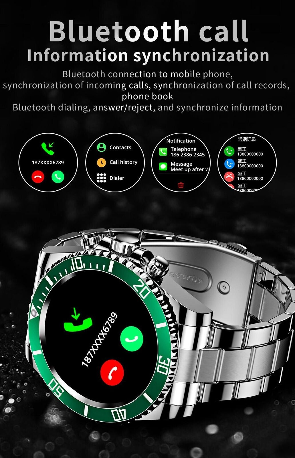 Montre connectée pour homme avec bracelet en acier et appels BT, style Rolex, pour le sport et les affaires | AW-12
