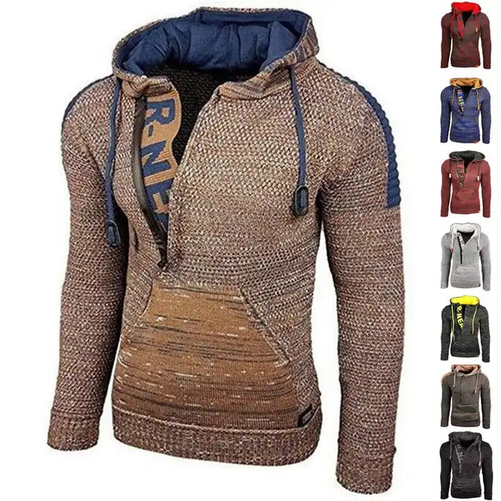 Pull à capuche et manches longues pour homme, élégant et chaud, avec col zippé et sweat-shirt d'hiver