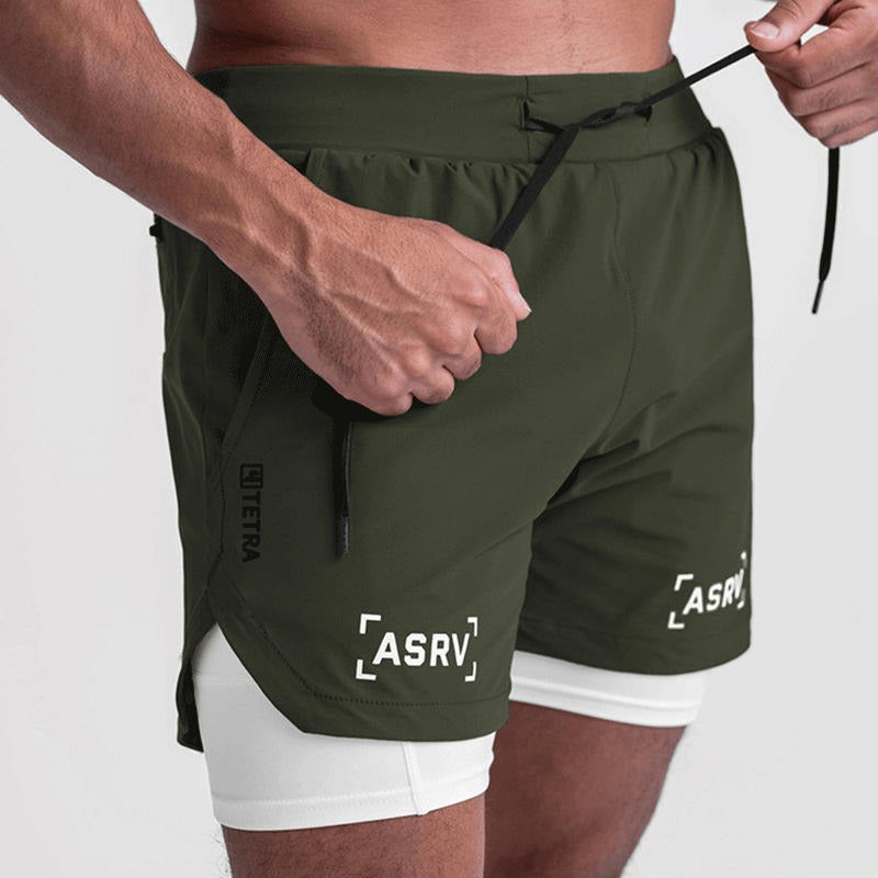 New Double Deck Running Shorts Fitness Workout Bermuda Quick Dry Short Pants Bottoms | K-55