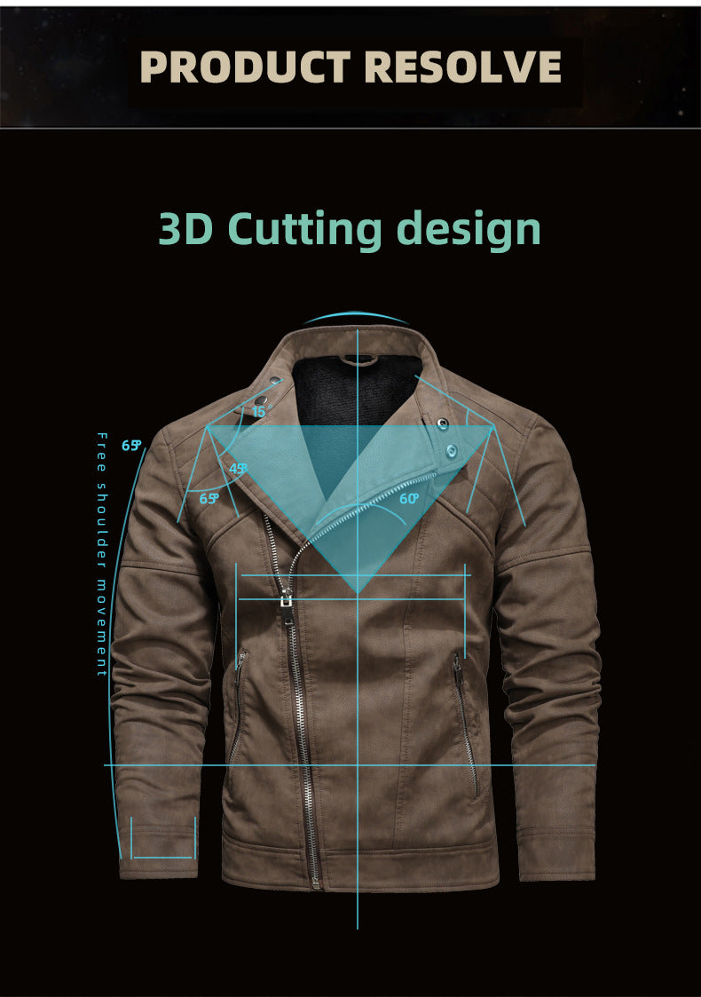 Men's PU Leather Jacket Padded Lapel Oblique Lapel Zipper Korean Stand-up Collar Jacket Blazer | KH-138