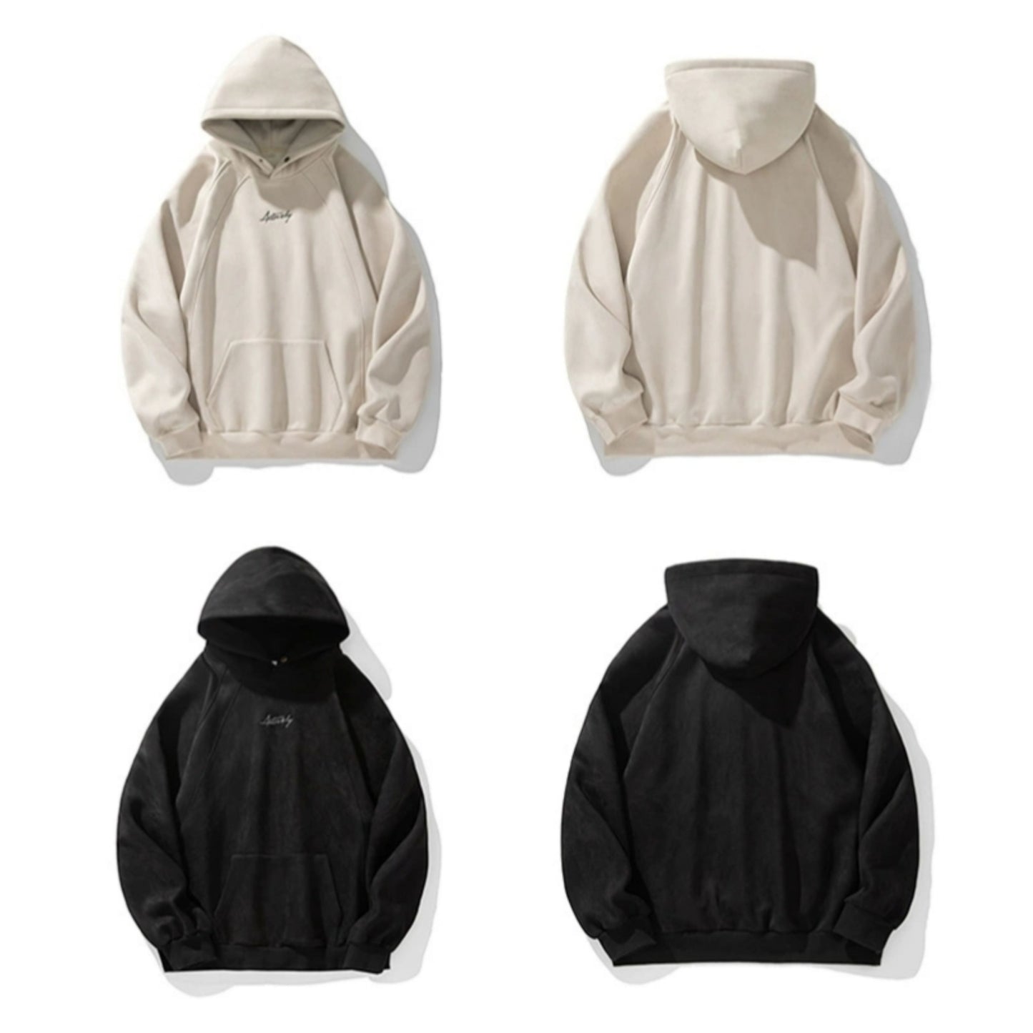 Unisex Heavy Suede Hooded Sweatshirt Retro American Style for Autumn & Winter Loose Fit Hoodie | L3848