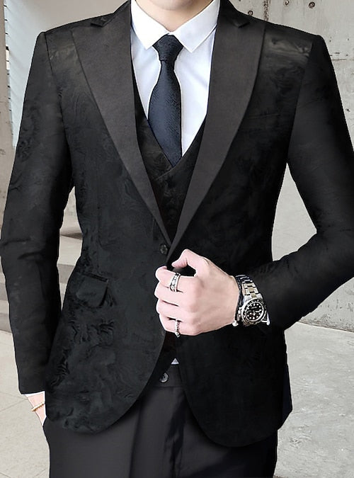 Completo da uomo di alta qualità, in jacquard, 3 pezzi, smoking, giacca, gilet e pantaloni, completo da matrimonio | 1515