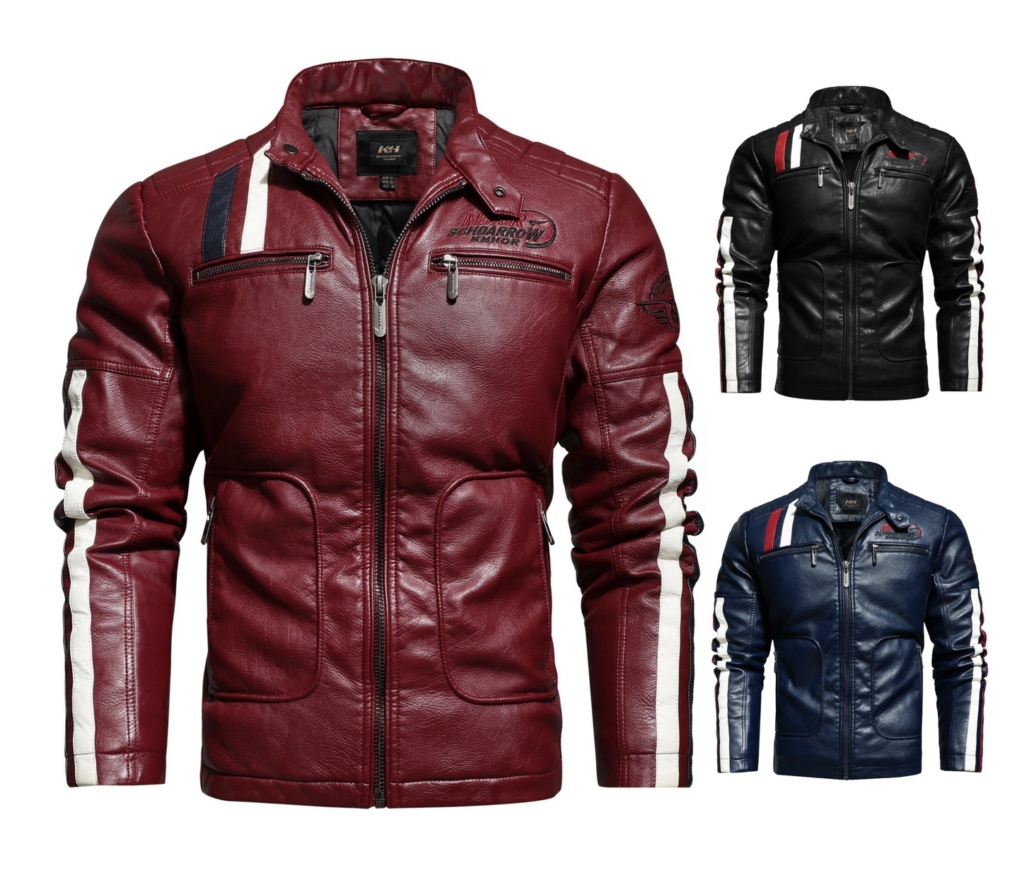 Giacca in pelle da uomo con colori abbinati Giacca in pelle PU per motociclista | KH-168
