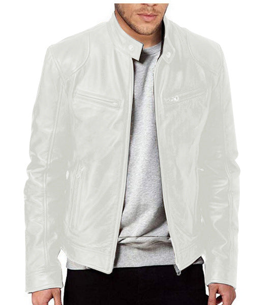 Veste en cuir PU de qualité supérieure avec col montant et coupe ajustée, cardigan chaud à fermeture éclair avec plusieurs poches | PY31
