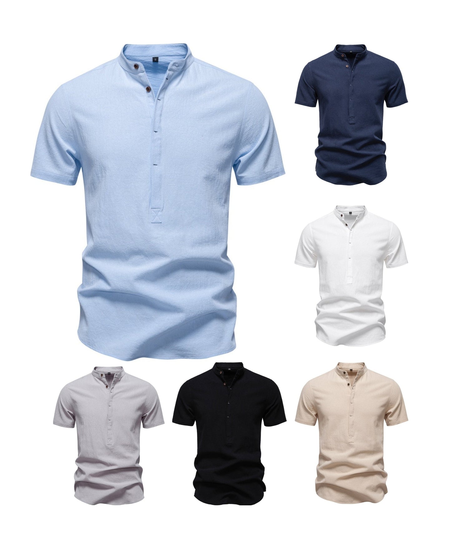 Men's Japanese Minimalist Short Sleeve Linen-Blend Shirt - Summer Slim-Fit Casual Top | SH2039
