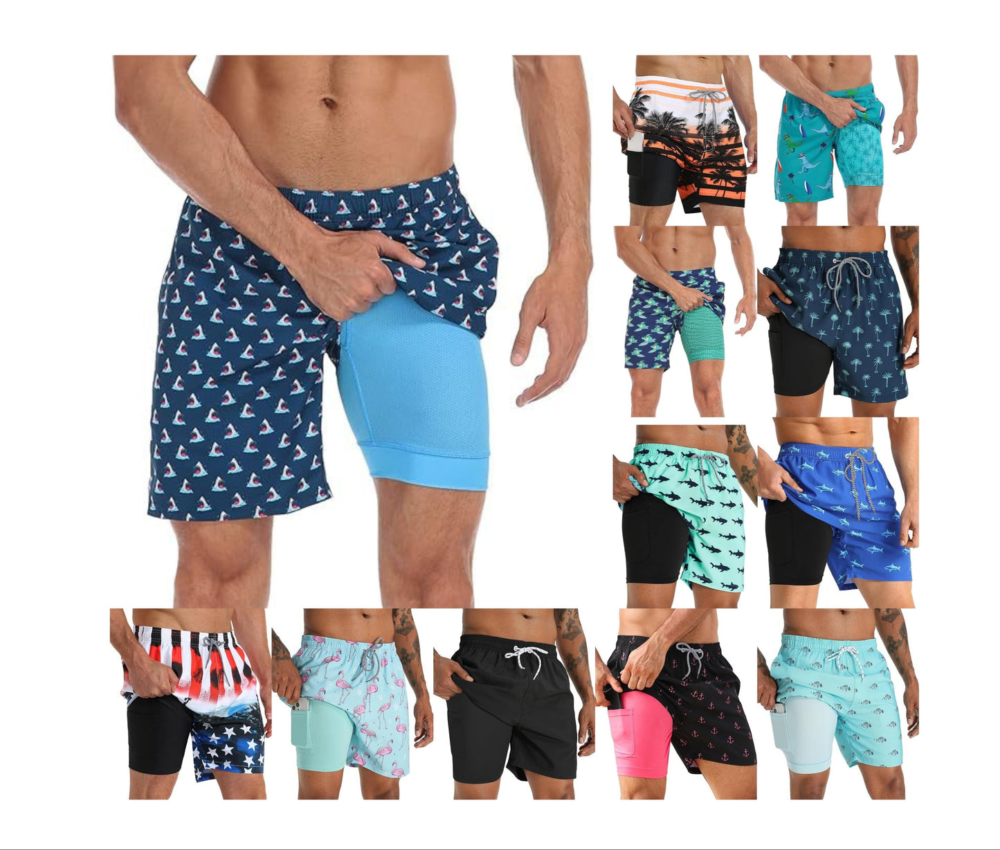 Summer 3D Print Men's Double-Layer Beach Shorts Quick-Dry, Breathable, Bold Designs | SCDK-QK