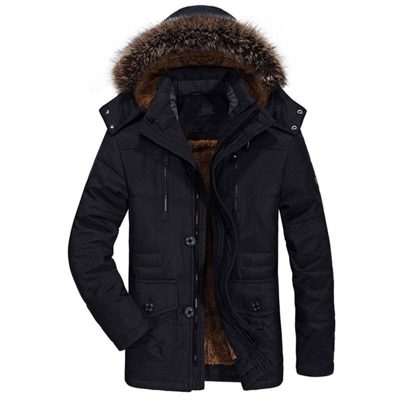 Veste à capuche en coton pour homme, manteau mince doublé en polaire épaisse, parka chaude et décontractée | 7176