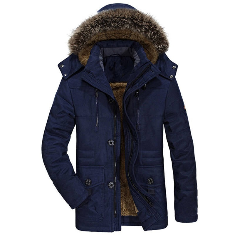 Veste à capuche en coton pour homme, manteau mince doublé en polaire épaisse, parka chaude et décontractée | 7176