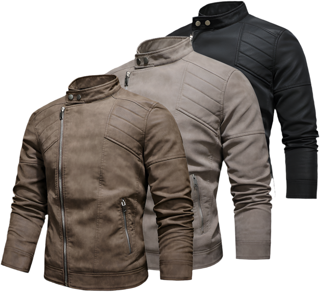 Men's PU Leather Jacket Padded Lapel Oblique Lapel Zipper Korean Stand-up Collar Jacket Blazer | KH-138