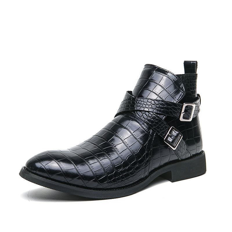 Scarpe da uomo in pelle con cerniera e goffratura alte, stivali Martin vintage | 6805