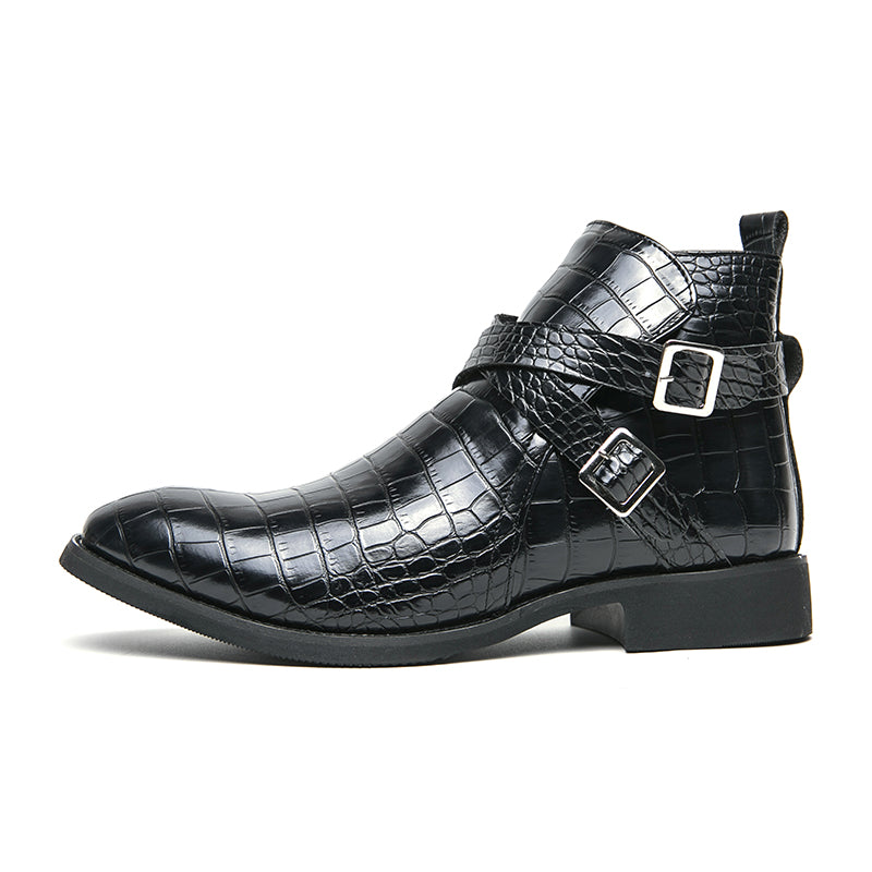 Scarpe da uomo in pelle con cerniera e goffratura alte, stivali Martin vintage | 6805