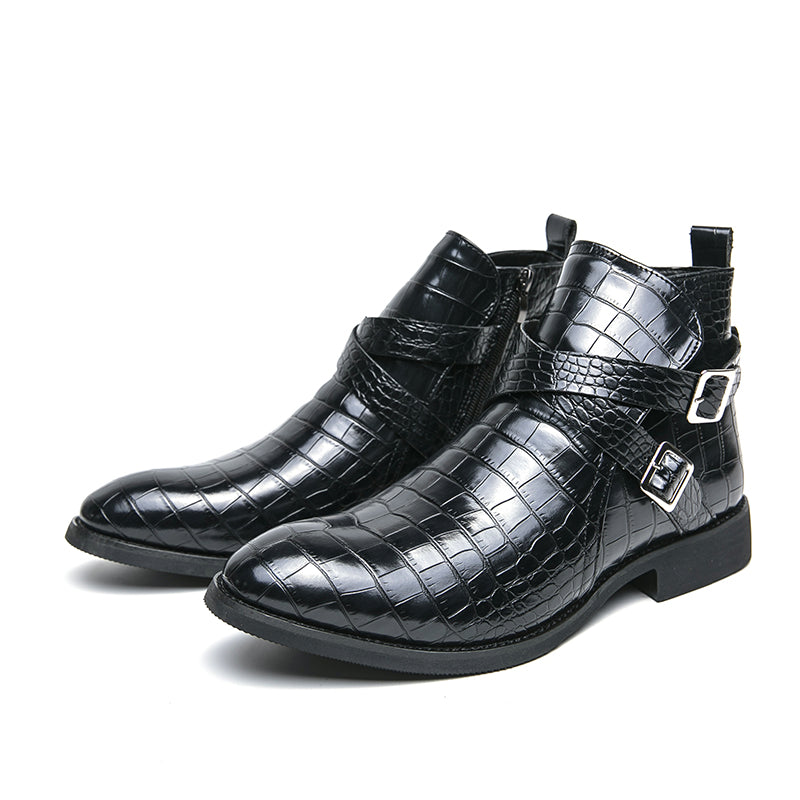 Scarpe da uomo in pelle con cerniera e goffratura alte, stivali Martin vintage | 6805