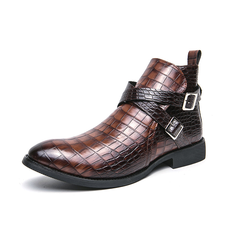 Scarpe da uomo in pelle con cerniera e goffratura alte, stivali Martin vintage | 6805