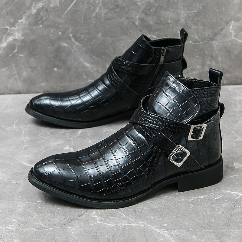 Scarpe da uomo in pelle con cerniera e goffratura alte, stivali Martin vintage | 6805