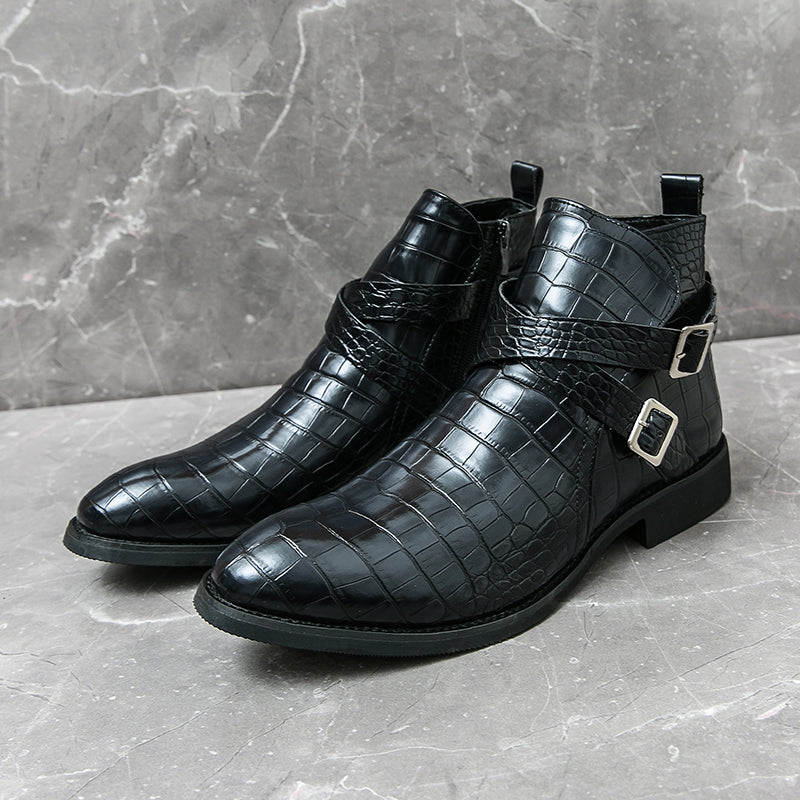 Scarpe da uomo in pelle con cerniera e goffratura alte, stivali Martin vintage | 6805