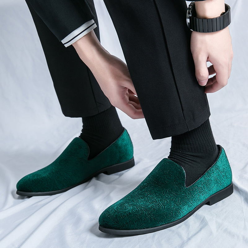 Chaussures à talon en daim fleuri pour hommes, chaussures en cuir grande taille à bordure croisée | 2223