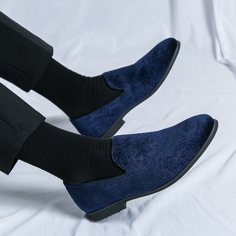 Chaussures à talon en daim fleuri pour hommes, chaussures en cuir grande taille à bordure croisée | 2223