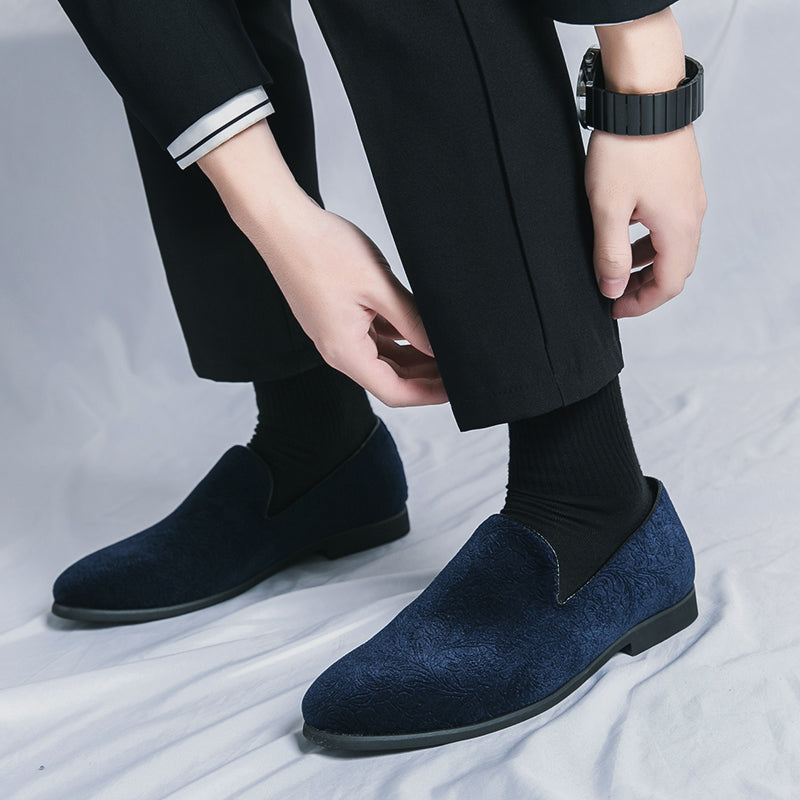 Chaussures à talon en daim fleuri pour hommes, chaussures en cuir grande taille à bordure croisée | 2223