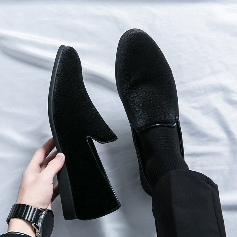 Chaussures à talon en daim fleuri pour hommes, chaussures en cuir grande taille à bordure croisée | 2223
