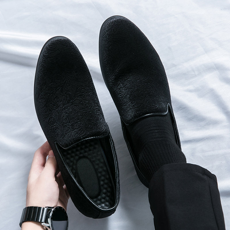 Chaussures à talon en daim fleuri pour hommes, chaussures en cuir grande taille à bordure croisée | 2223