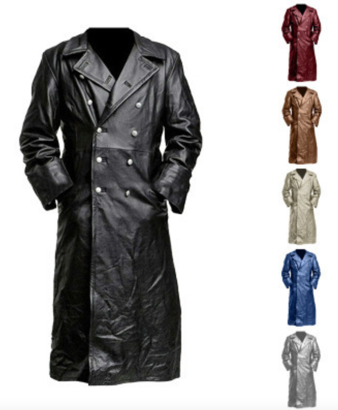 Men's Winter Long Coat Leather Double-Breasted German Military Jacket | 1217-FY8